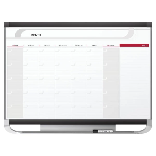 Quartet CP32P2 Prestige 2 24" x 36" Total Erase® Magnetic Monthly Calendar Whiteboard with Graphite Plastic Frame