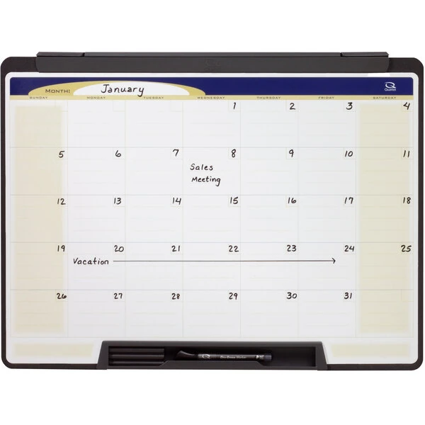 Quartet MMC25 Motion 18" x 24" Portable Monthly Calendar Whiteboard with Black Plastic Frame