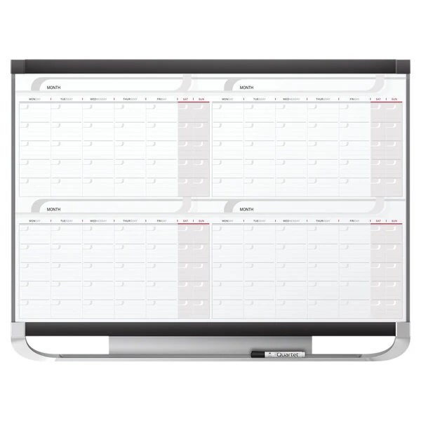 Quartet 4MCP43P2 Prestige 2 36" x 48" Total Erase® Magnetic 4-Month Calendar Whiteboard with Graphite Plastic Frame