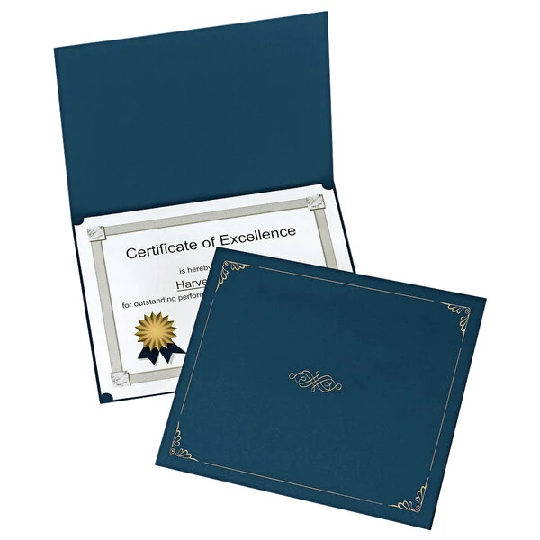 Oxford 29900235BGD 11 1/4" x 8 3/4" Dark Blue Letter Size Certificate Holder - 5/Pack