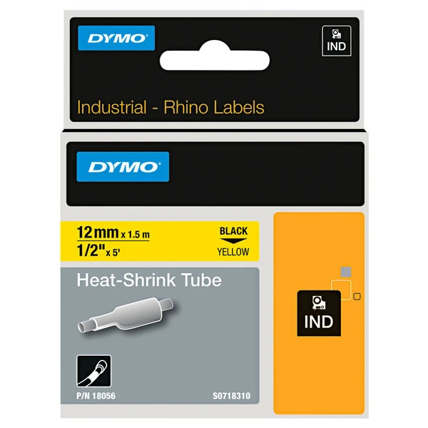 DYMO 18055 Rhino 1/2" x 5' Black on White Heat-Shrink Tube