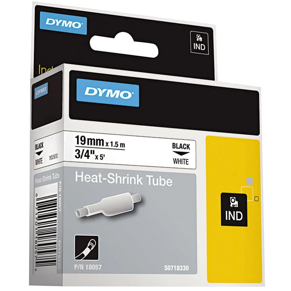 DYMO 18057 Rhino 3/4" x 5' Black on White Heat-Shrink Tube