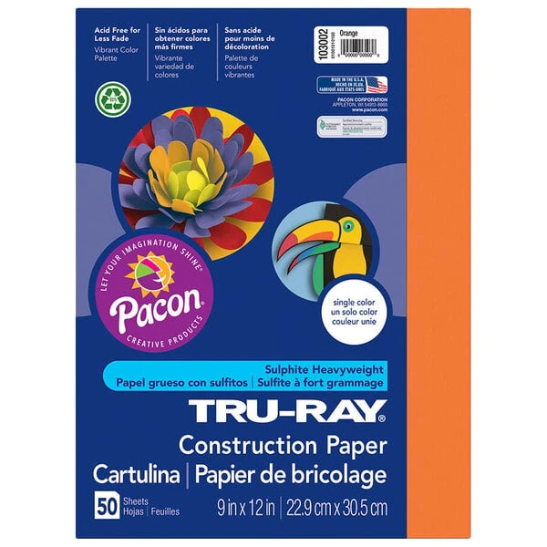 Pacon 103002 Tru-Ray 9" x 12" Orange Pack of 76 lb. Construction Paper - 50 Sheets