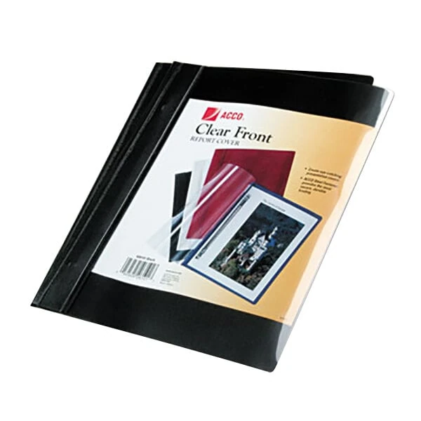 Acco 26101 8 1/2" x 11" Clear Polypropylene Side Bound Report Cover with Prong Fastener and Black Vinyl Back - 10/Pack