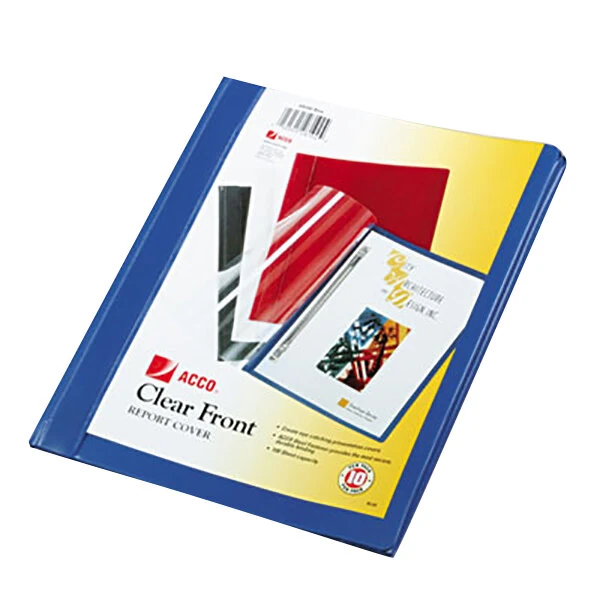 Acco 26102 8 1/2" x 11" Clear Polypropylene Side Bound Report Cover with Prong Fastener and Blue Vinyl Back - 10/Pack