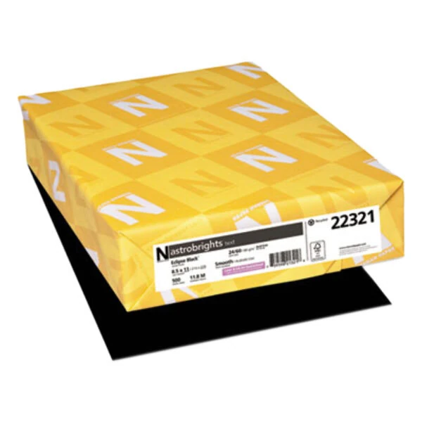 Astrobrights 22321 8 1/2" x 11" Eclipse Black Ream of 24 lb. Color Paper - 500 Sheets