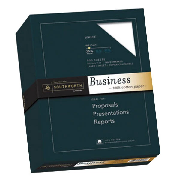 Southworth 13C 8 1/2" x 11" White Ream of 20 lb. 100% Cotton Business Paper - 500 Sheets