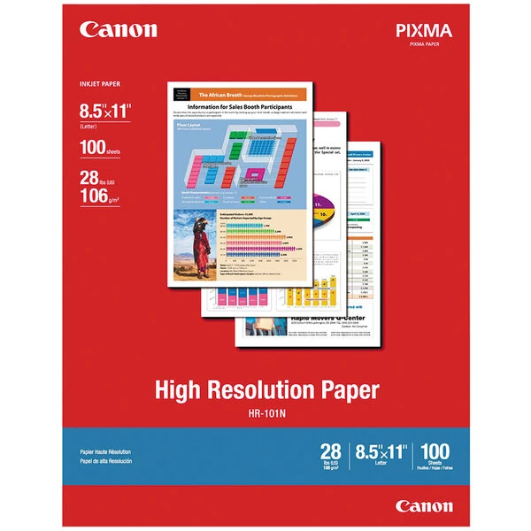 Canon 1033A011 8 1/2" x 11" White Pack of 28 lb. High Resolution 98 Bright Matte Paper - 100 Sheets