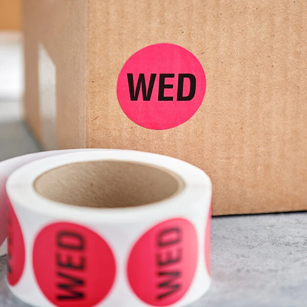 Lavex 2" Wednesday Pink Matte Paper Permanent Inventory Day Label - 500/Roll