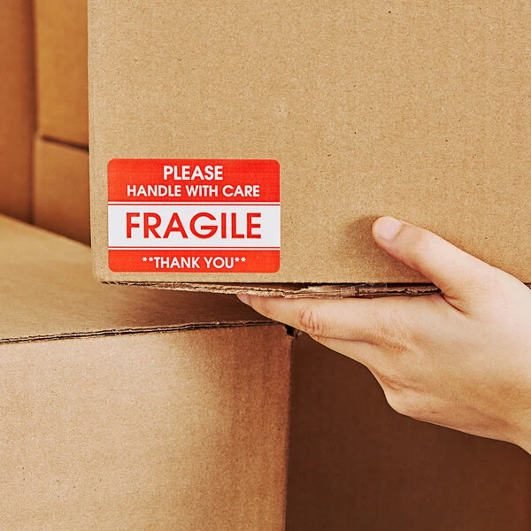 Lavex 2" x 3" Please Handle with Care Fragile Gloss Paper Permanent Label - 500/Roll