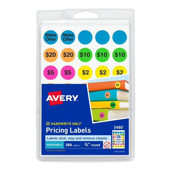 Avery® 05480 3/4" Assorted Color Preprinted Garage Sale Stickers / Labels - 350/Pack