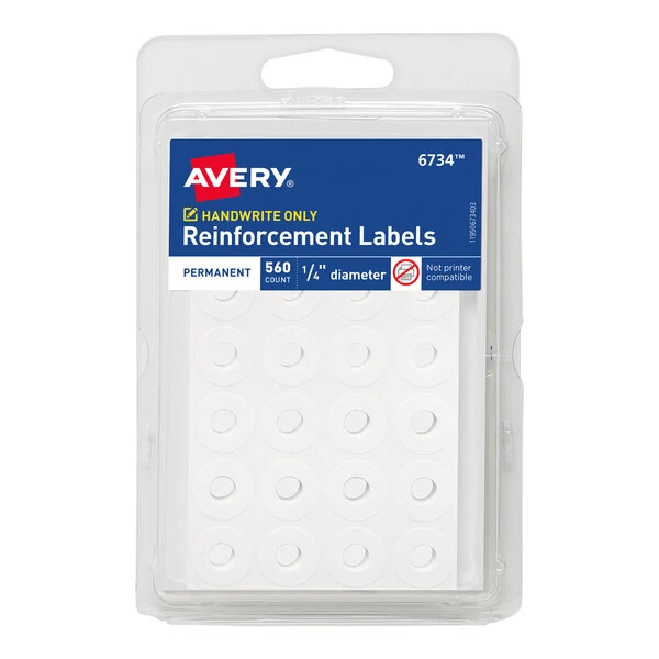 Avery® 06734 1/4" White Round Self-Adhesive Reinforcement Labels - 560/Pack