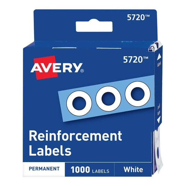 Avery® 5720 1/4" White Hole Reinforcement Label with Dispenser - 1,000/Pack