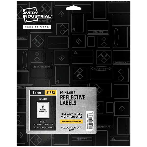 Avery® 5" x 7" Reflective Silver Rectangle Printable Permanent Polyester Labels 61583 - 20/Pack