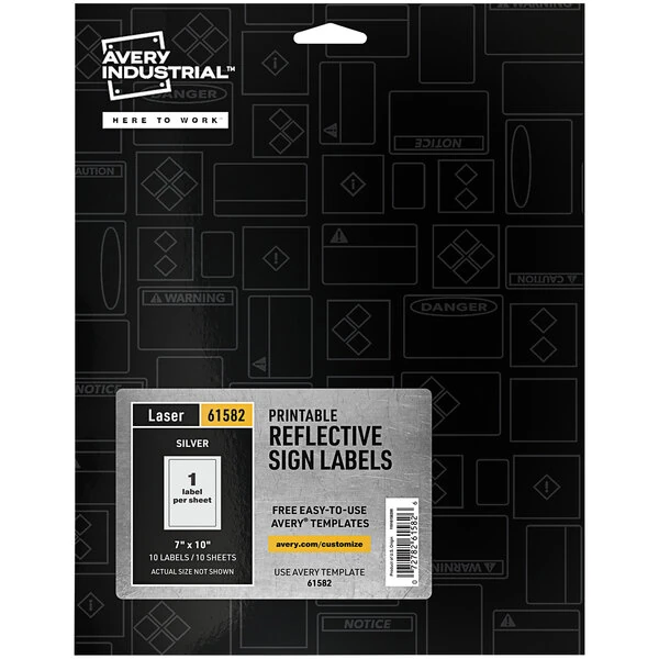 Avery® 7" x 10" Reflective Silver Rectangle Printable Permanent Polyester Labels 61582 - 10/Pack