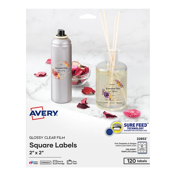 Avery® 22853 Easy Peel 2" x 2" Glossy Clear Square Print-to-the-Edge Labels - 120/Pack