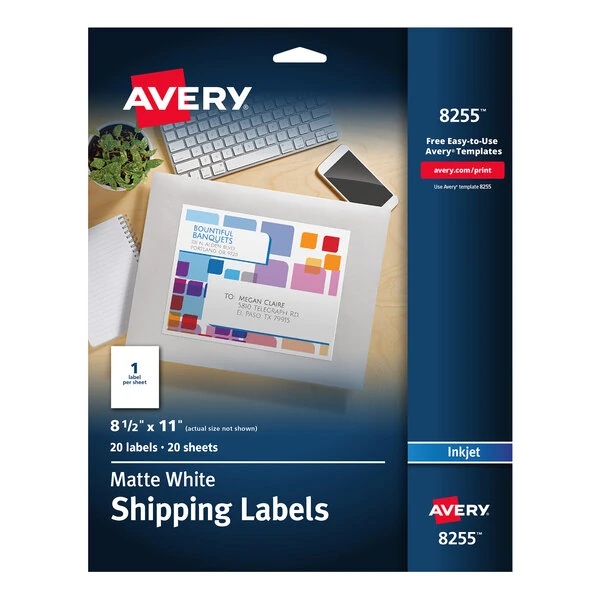 Avery® 08255 8 1/2" x 11" Matte White Full Sheet Color Printing Labels - 20/Pack