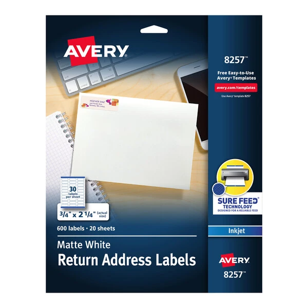 Avery® 08257 3/4" x 2 1/4" White Rectangle Color Printing Labels - 600/Pack
