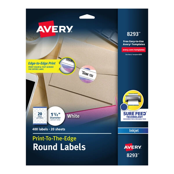 Avery® 08293 High Visibility 1 1/2" Matte White Round Labels - 500/Pack