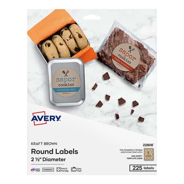 Avery® 22808 2 1/2" Kraft Brown Permanent Print-to-the-Edge Round Label - 225/Pack