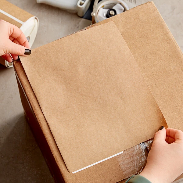 Lavex 8" x 10" Natural Kraft Paper Permanent Rectangular Block-Out Label - 250/Roll