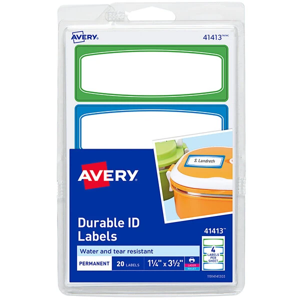 Avery® 41413 3 1/2" x 1 1/4" Assorted Color Handwrite Only Durable Kids' Gear Label - 20/Pack