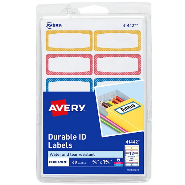 Avery® 41442 3/4" x 1 3/4" Assorted Color Handwrite Only Durable Kids' Gear Label - 60/Pack
