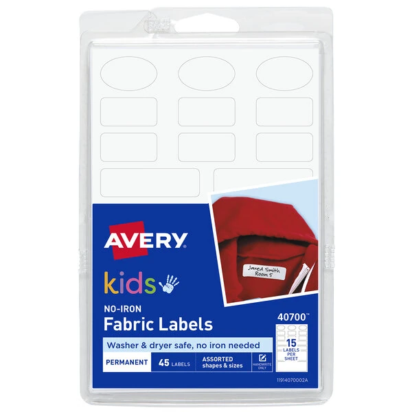 Avery® 40700 Assorted Size / Shape White No-Iron Handwrite Only Clothing Label - 45/Pack