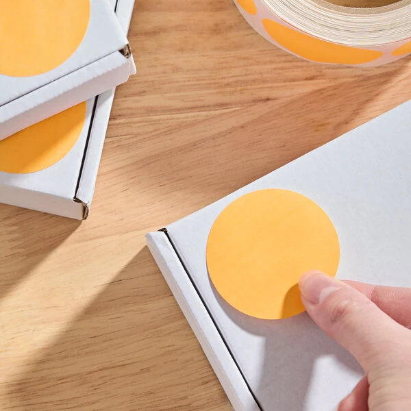 Lavex 2" Fluorescent Orange Matte Paper Permanent Round Inventory Label - 500/Roll