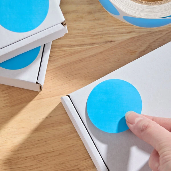 Lavex 2" Light Blue Gloss Paper Permanent Round Inventory Label - 500/Roll