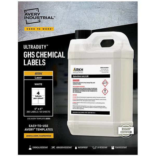 Avery® 60504 UltraDuty 4" x 4" GHS Chemical Labels for Laser Printers - 200/Pack