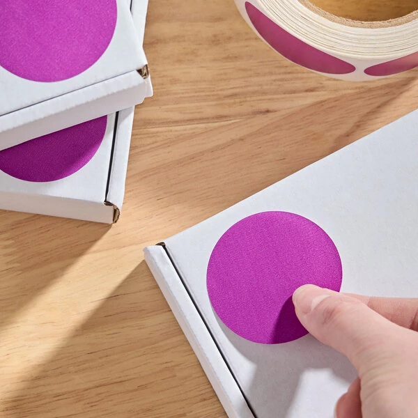 Lavex 2" Purple Gloss Paper Permanent Round Inventory Label - 500/Roll