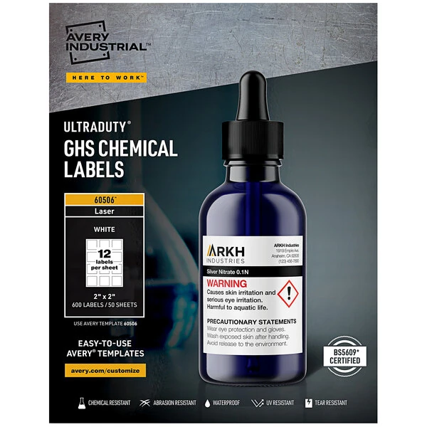 Avery® 60506 UltraDuty 2" x 2" GHS Chemical Labels for Laser Printers - 600/Pack