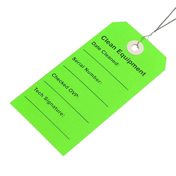 LK Packaging TCEG 2 5/16" x 4 3/4" Green "Clean Equipment" Tag with Wire Tie - 500/Case