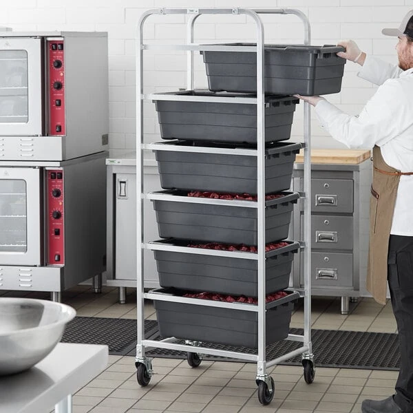 Regency Mobile Aluminum Lug Rack - 6 Lug Capacity - with Gray Meat Lugs / Tote Boxes - Unassembled