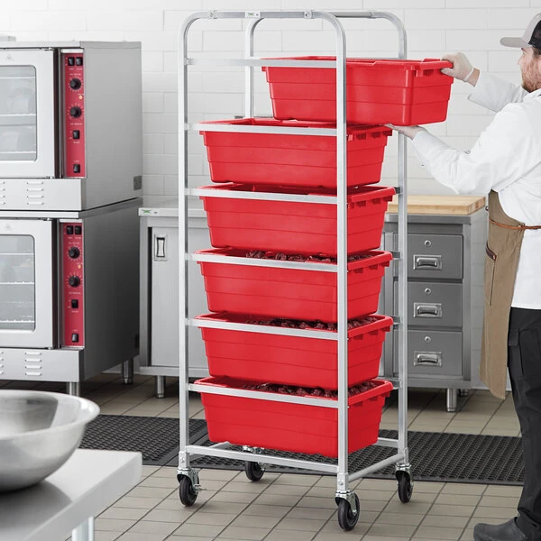Regency Mobile Aluminum Lug Rack - 6 Lug Capacity - with Red Meat Lugs / Tote Boxes - Unassembled