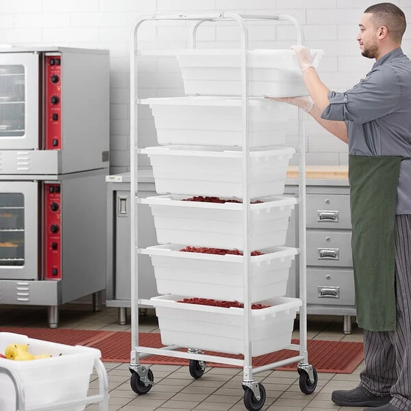 Regency Mobile Aluminum Lug Rack - 6 Lug Capacity - with White Meat Lugs / Tote Boxes - Unassembled