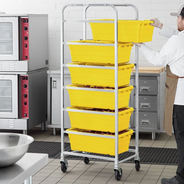 Regency Mobile Aluminum Lug Rack - 6 Lug Capacity - with Yellow Meat Lugs / Tote Boxes - Unassembled