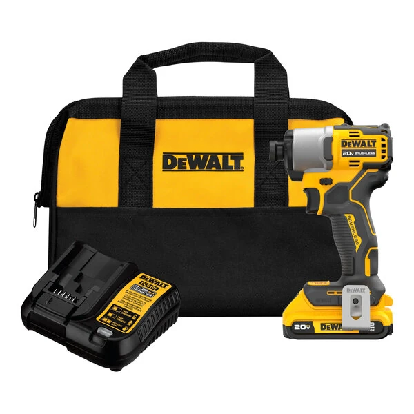 DeWalt 20V MAX 1/4" Cordless Brushless Impact Driver Kit with Rechargeable 2.0 Ah Lithium-Ion Battery, Charger, and Storage Bag DCF840D1