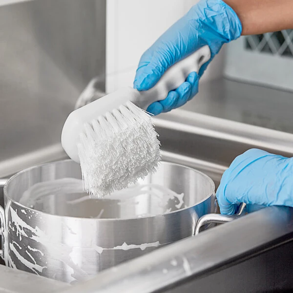 Lavex 8 1/2" White Polyester Floating Utility / Pot Scrub Brush