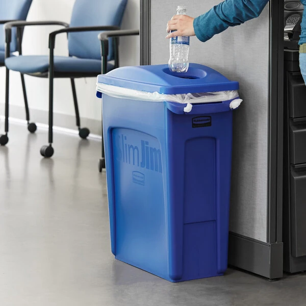 Rubbermaid® Slim Jim 64 Qt. / 16 Gallon Blue Rectangular Trash Can with 2 Hole Lid