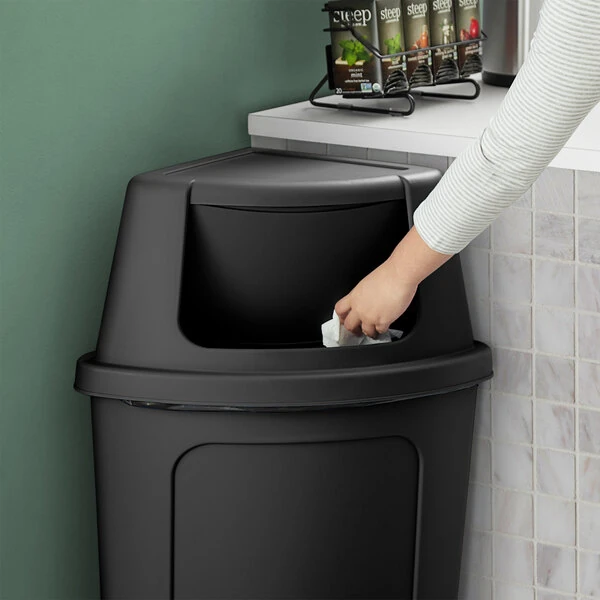 Lavex 21 Gallon Black Corner Round Push Door Trash Can Lid