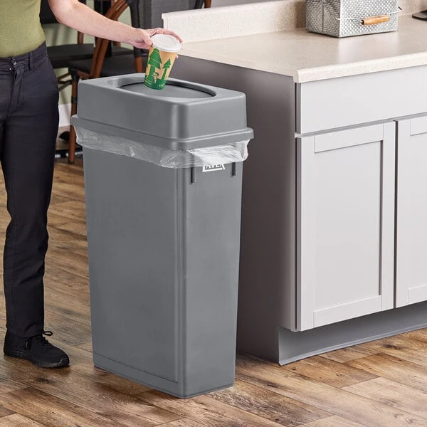 Lavex 23 Gallon Gray Slim Rectangular Trash Can and Gray Drop Shot Lid