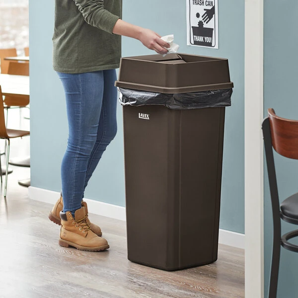 Lavex 23 Gallon Brown Square Trash Can with Drop Shot Lid