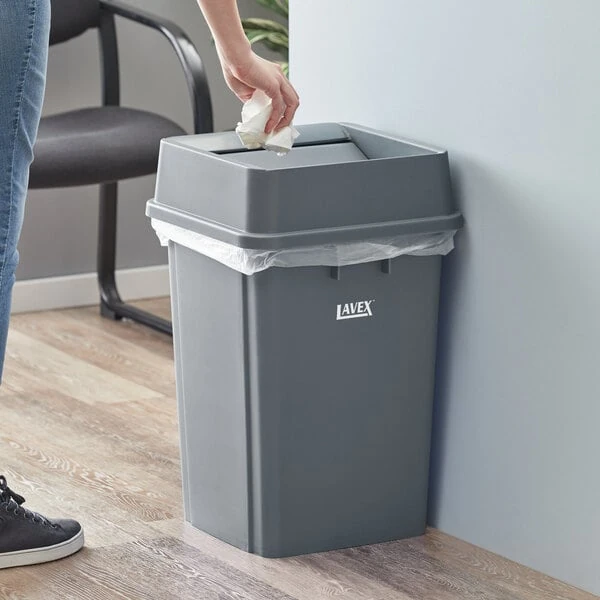 Lavex 19 Gallon Gray Square Trash Can with Drop Shot Lid