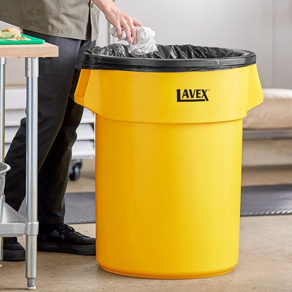 Lavex 55 Gallon Yellow Round Commercial Trash Can