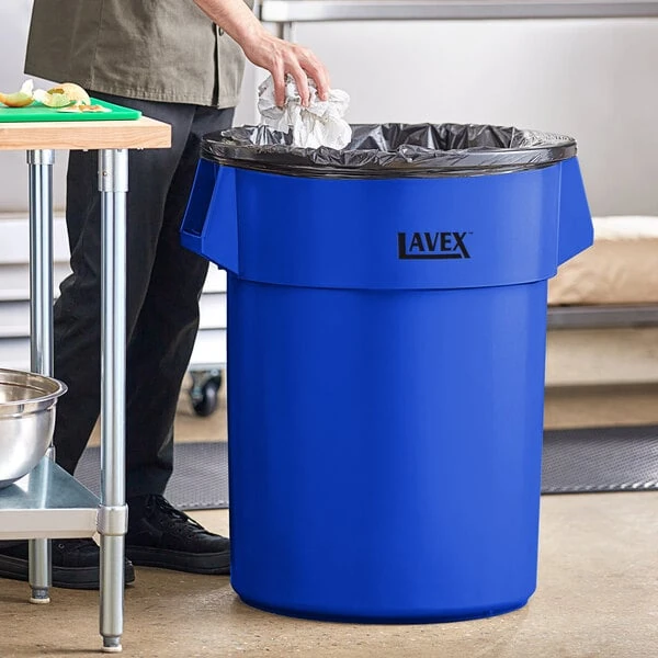 Lavex 55 Gallon Blue Round Commercial Trash Can