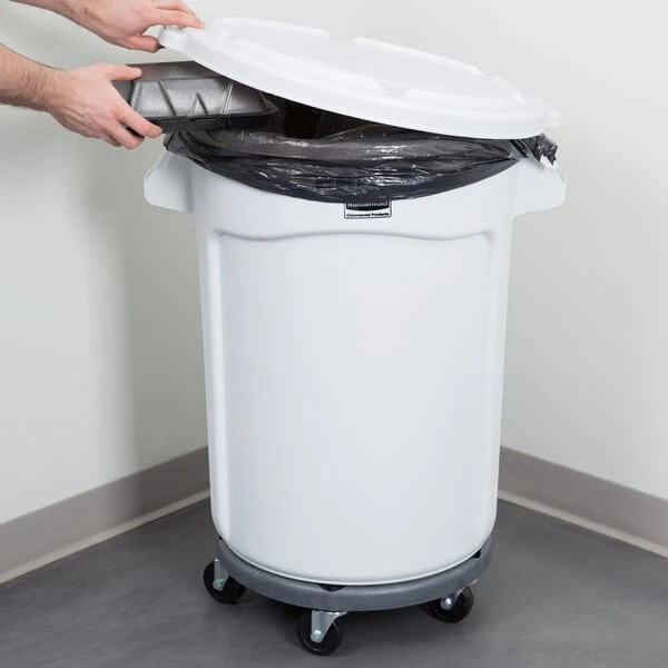 Rubbermaid® BRUTE 32 Gallon White Round Trash Can, Lid, and Dolly Kit