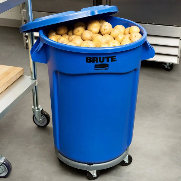 Rubbermaid® BRUTE 32 Gallon Blue Round Trash Can with Lid and Dolly