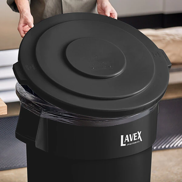 Lavex 55 Gallon Black Round Commercial Trash Can Lid